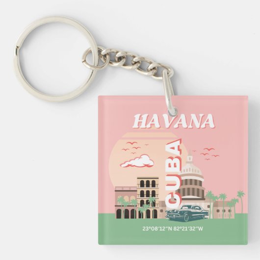 Havana Cuba Retro  Kunst Sleutelhanger (Voorkant)