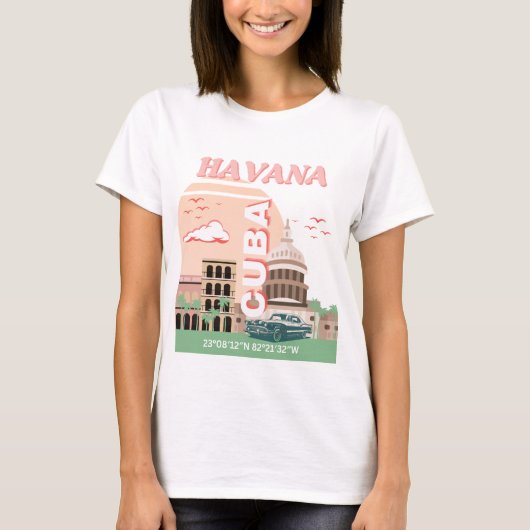 Havana Cuba Retro Kunst T-shirt (Voorkant)