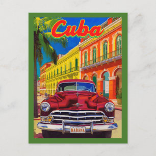 Havana Cuba Retro Reizen – koloniale oude auto Briefkaart