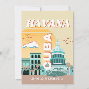 Havana Cuba Retro Travel Art Feestdagenkaart