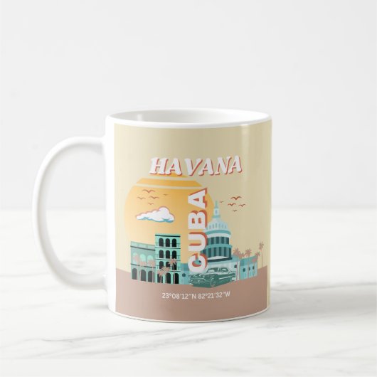Havana Cuba Retro Travel Art Koffiemok (Links)