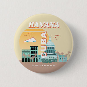Havana Cuba Retro Travel Art Ronde Button 5,7 Cm