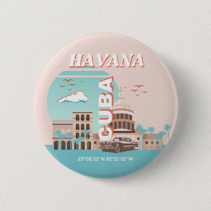 Havana Cuba Retro Travel Art Ronde Button 5,7 Cm