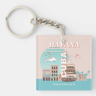 Havana Cuba Retro Travel Art Sleutelhanger