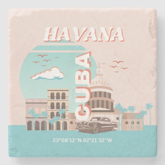 Havana Cuba Retro Travel Art Stenen Onderzetter (Voorkant)