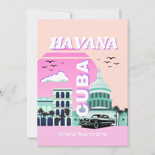Havana Cuba Roze Reiskunst Feestdagenkaart (Voorkant)