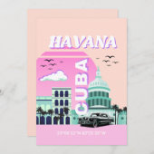 Havana Cuba Roze Reiskunst Feestdagenkaart (Voorkant / Achterkant)