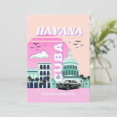 Havana Cuba Roze Reiskunst Feestdagenkaart (Staand voorkant)