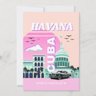 Havana Cuba Roze Reiskunst Feestdagenkaart
