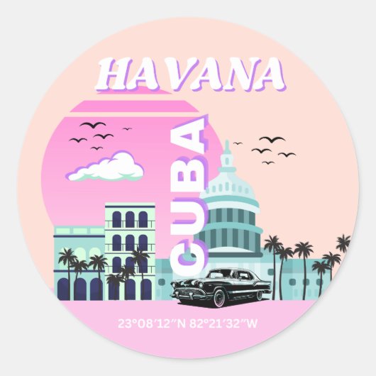 Havana Cuba Roze Reiskunst Ronde Sticker (Voorkant)