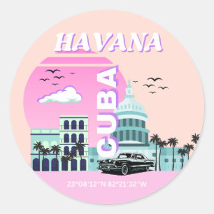 Havana Cuba Roze Reiskunst Ronde Sticker