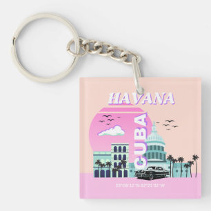 Havana Cuba Roze Reiskunst Sleutelhanger