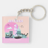 Havana Cuba Roze Reiskunst Sleutelhanger (Achterkant)