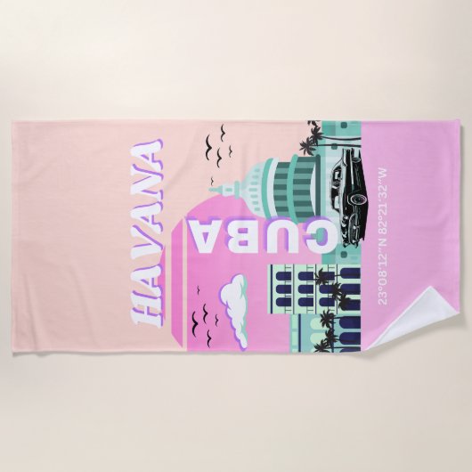 Havana Cuba Roze Reiskunst Strandlaken (Voorkant)