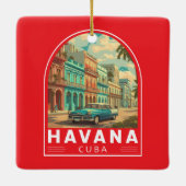 Havana Cuba Travel Art Emblem Keramisch Ornament (Achterkant)