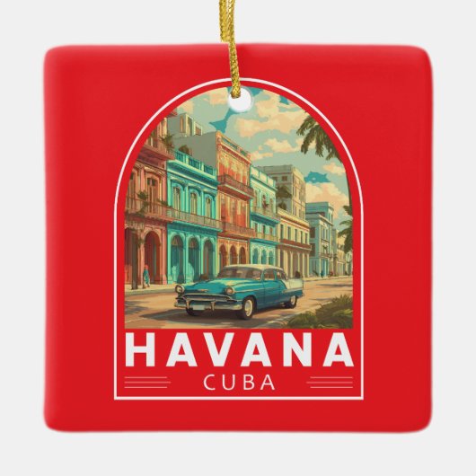 Havana Cuba Travel Art Emblem Keramisch Ornament (Voorkant)