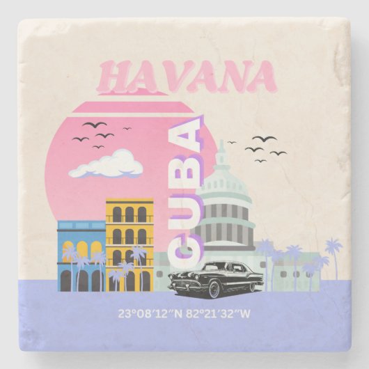 Havana Cuba Travel Art Stenen Onderzetter (Voorkant)