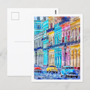 Havana Cuba Travel Place Waterverf Briefkaart