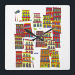 Havana Cuba Vierkante Klok<br><div class="desc">Moderne hedendaagse stadkunst gebaseerd op Havana,  Cuba. Levendige kleuren en leuke details. Originele kunst van Nic Squirrell.</div>