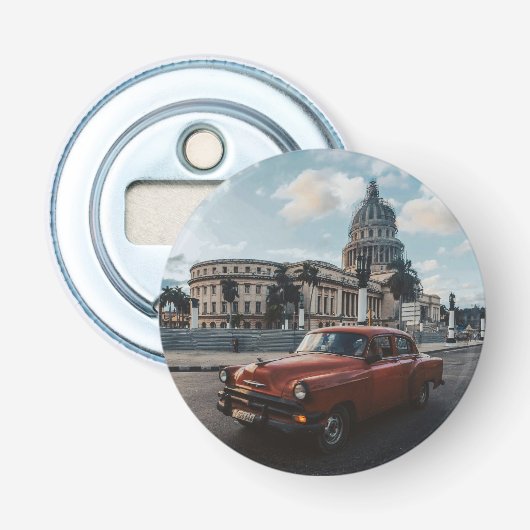 Havana Cuba Vintage Klassieke Auto Button Flesopener (Voorkant)