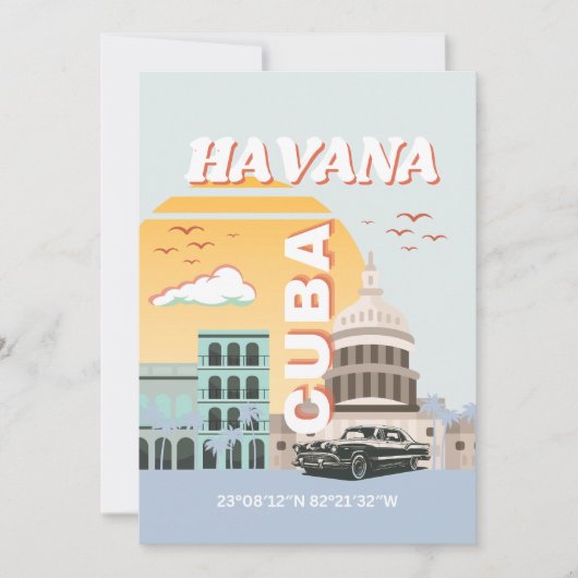 Havana Cuba Vintage Travel Art Feestdagenkaart (Voorkant)