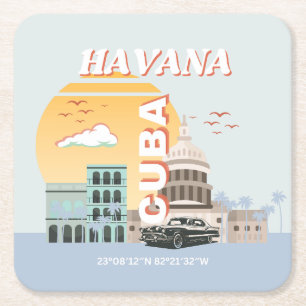 Havana Cuba Vintage Travel Art Kartonnen Onderzetters