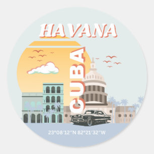 Havana Cuba Vintage Travel Art Ronde Sticker