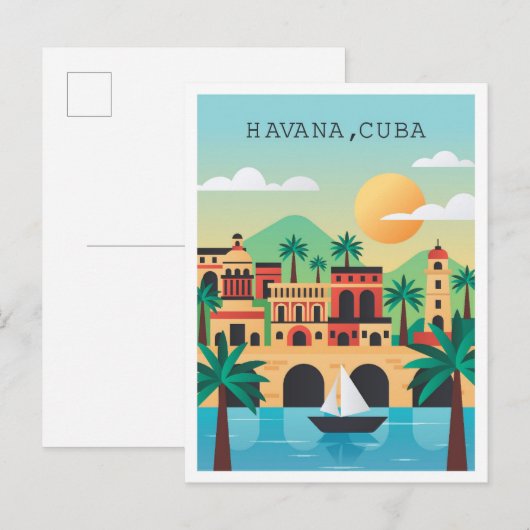 Havana Cuba Vintage Travel Illustratie Briefkaart (Voorkant / Achterkant)