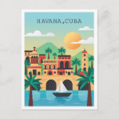 Havana Cuba Vintage Travel Illustratie Briefkaart (Voorkant)