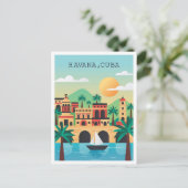 Havana Cuba Vintage Travel Illustratie Briefkaart (Staand voorkant)