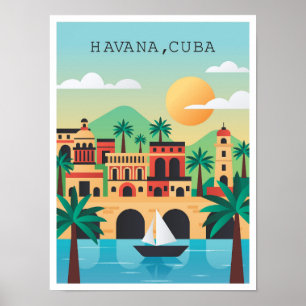 Havana Cuba Vintage Travel Illustratie Poster
