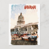 Havana Cuba Vintage Travel Waterverf Briefkaart (Voorkant)