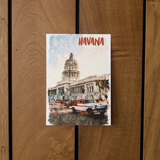 Havana Cuba Vintage Travel Waterverf Briefkaart