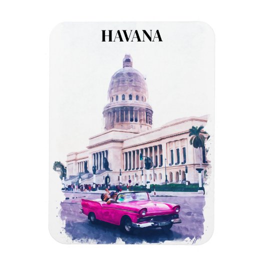 Havana Cuba Vintage Travel Waterverf Magneet (Verticaal)
