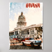 Havana Cuba Vintage Travel Waterverf Poster (Voorkant)