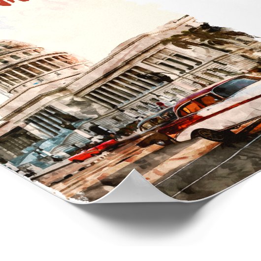 Havana Cuba Vintage Travel Waterverf Poster (Hoek)
