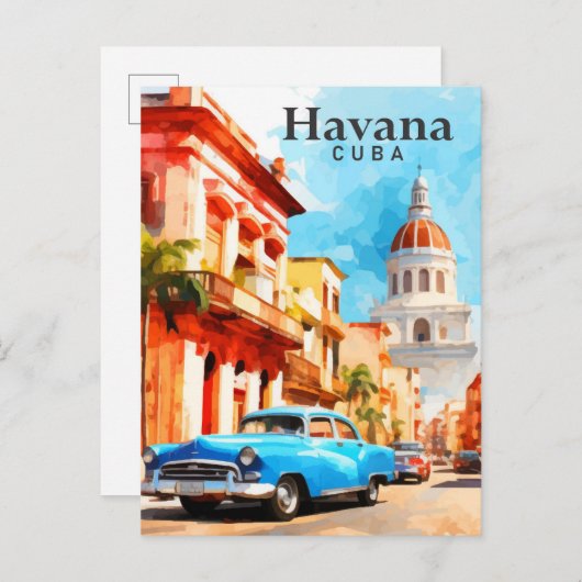 Havana Cuba Waterverf schilderij reizen Briefkaart (Voorkant / Achterkant)