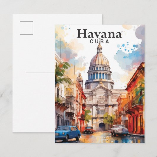 Havana Cuba Waterverf schilderij reizen Briefkaart (Voorkant / Achterkant)