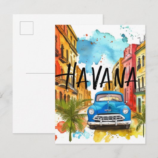Havana Cuba Waterverf schilderij reizen Briefkaart (Voorkant / Achterkant)