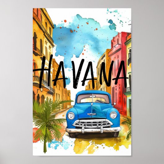 Havana Cuba Waterverf schilderij reizen Poster (Voorkant)