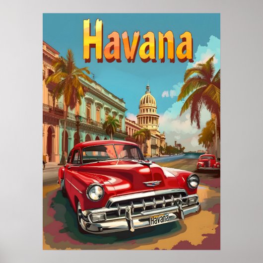 Havana Dreams: Cruise in een vintage auto Poster (Voorkant)