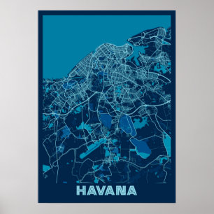 Havana - Kaart voor de vredesstad Cuba Poster