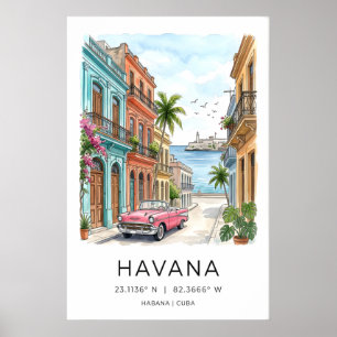 Havana-kunstprint Klassieke auto, pastelstraat Poster