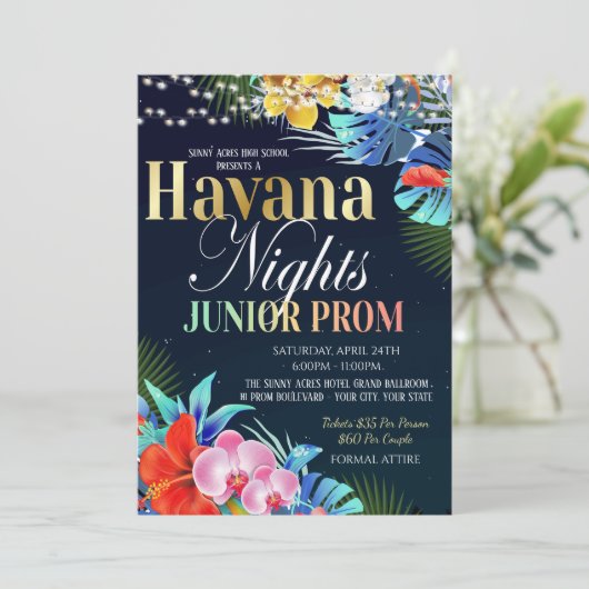 Havana Nacht Junior Prom Uitnodiging (Staand voorkant)