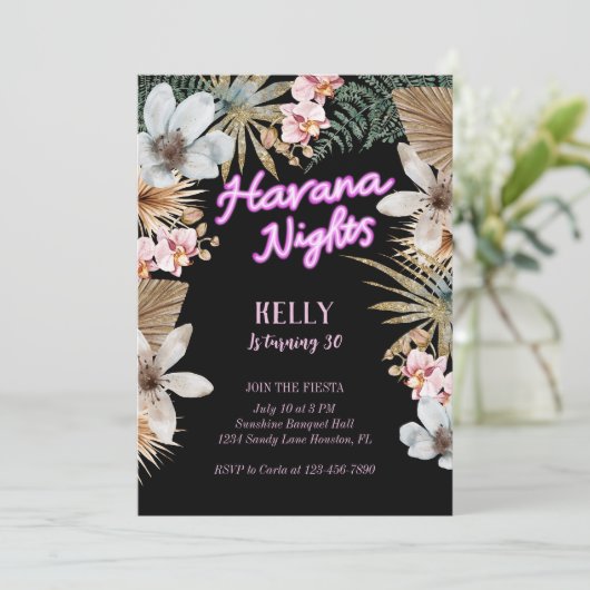 Havana Nights Cuban Neon 30th Birthday Kaart (Staand voorkant)