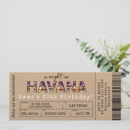 Havana Nights Tropical Airline Ticket Birthday Kaart (Staand voorkant)