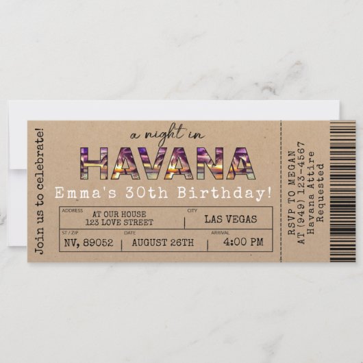 Havana Nights Tropical Airline Ticket Birthday Kaart (Voorkant)