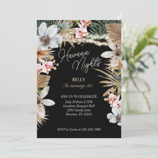Havana Nights Tropische Floral Cuban 30th Birthday Kaart (Staand voorkant)