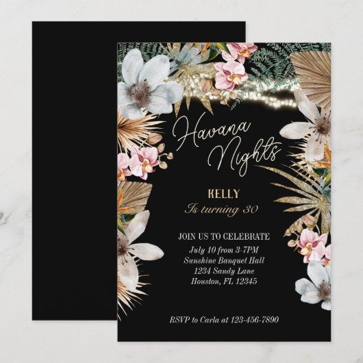 Havana Nights Tropische Floral Cuban 30th Birthday Kaart (Voorkant / Achterkant)