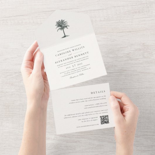 Havana Palm | palmboom bruiloft All In One Uitnodiging (Afscheurbaar)